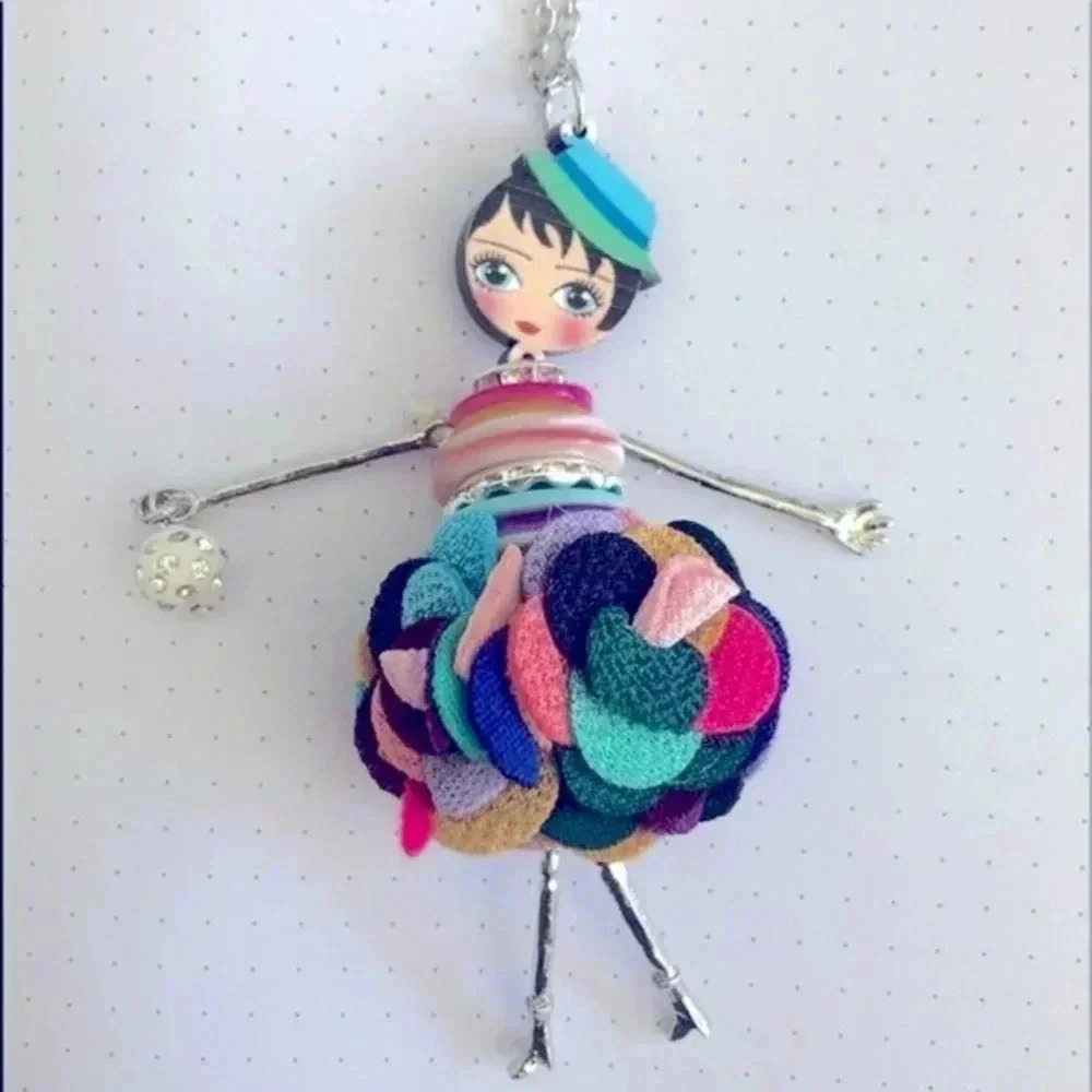Colorful Rainbow 20’s Flapper Fashion Doll Long Sweater Necklace NWT